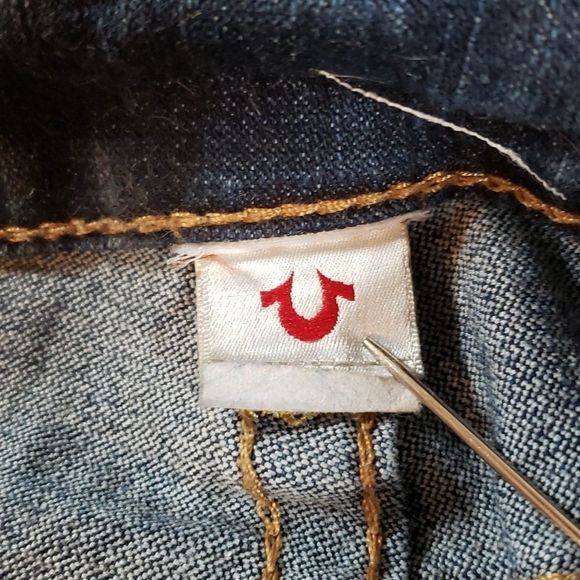 True Religion Joey Yellow Hardware Twisted Hems Straight Leg Jeans USA Made 28 - Picture 8 of 8
